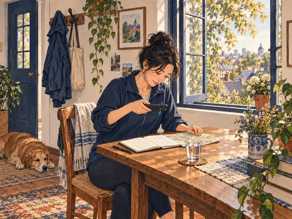 A person photographing her own notes after a walk.